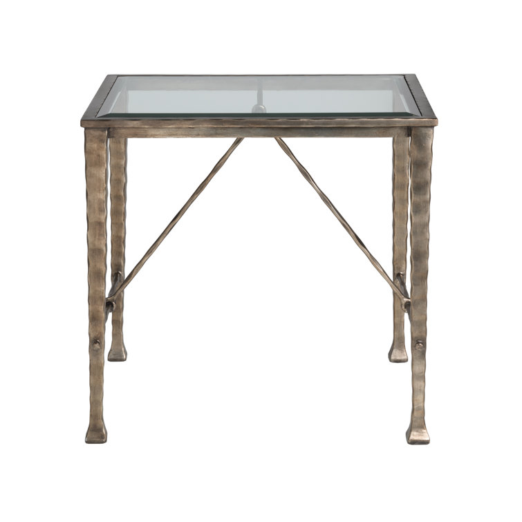 Cortona Bronze Hammered Iron and Glass Rectangular End Table