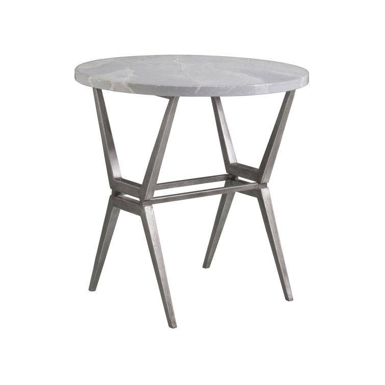 Gray Round Stone and Metal End Table