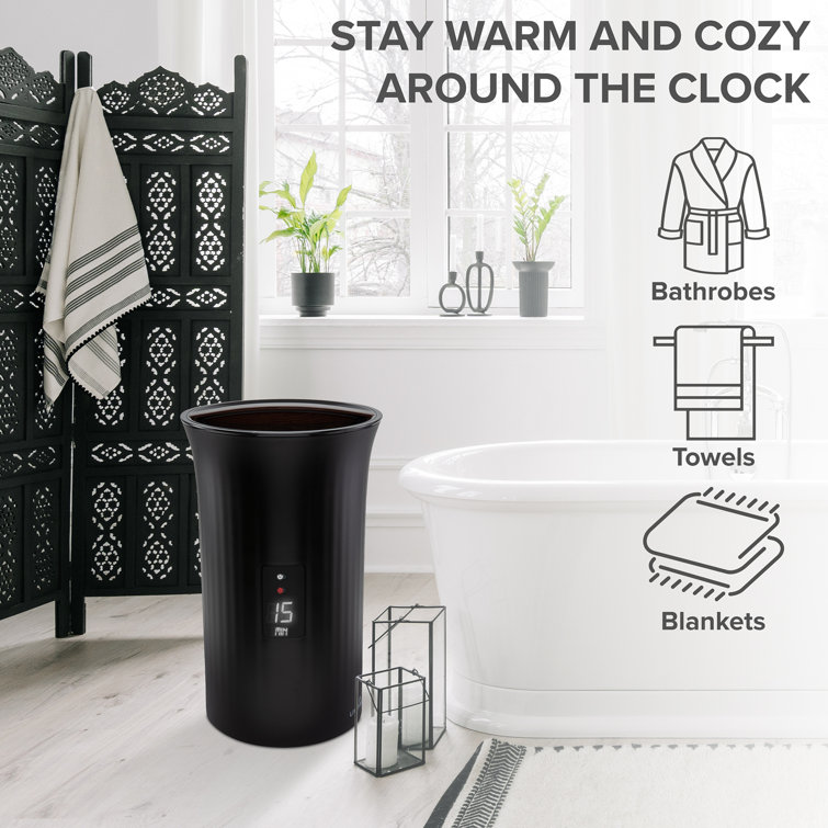 Black LED Display Bucket Style Towel Warmer with Adjustable Timer