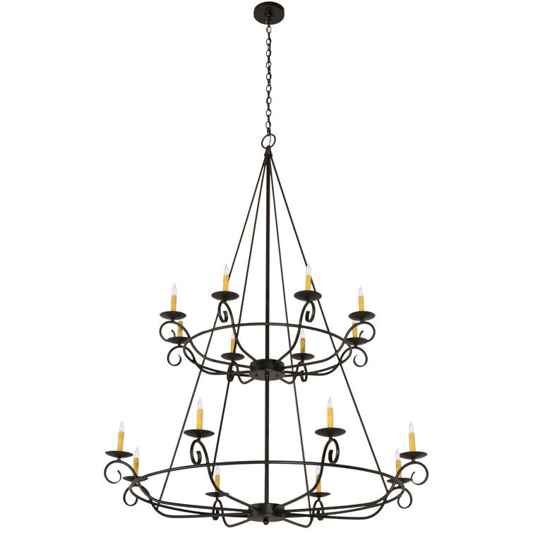 Estrella 77" Black Iron 16-Light Candle Chandelier