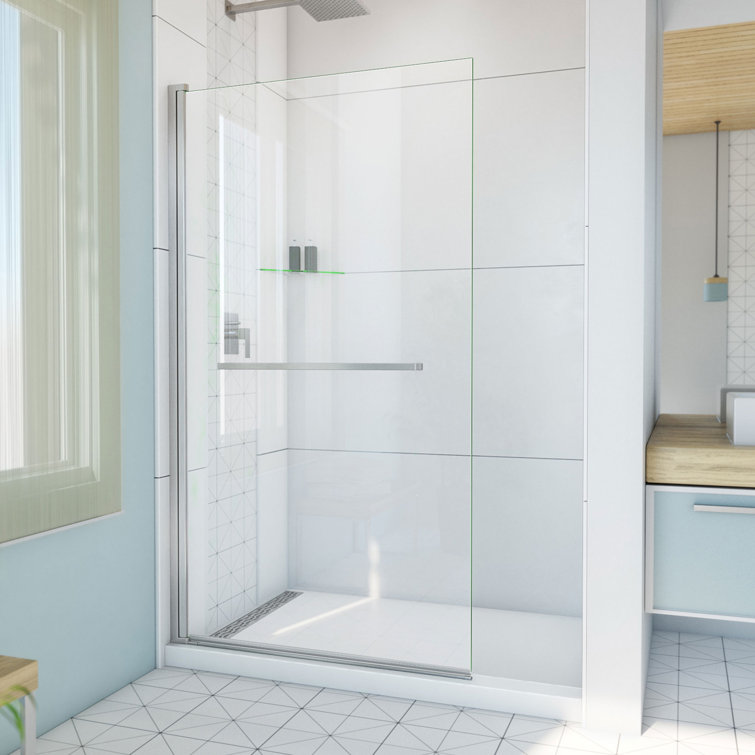Aqua-Q Swing 72" Frameless Shower Door in Brushed Nickel and Clear Glass
