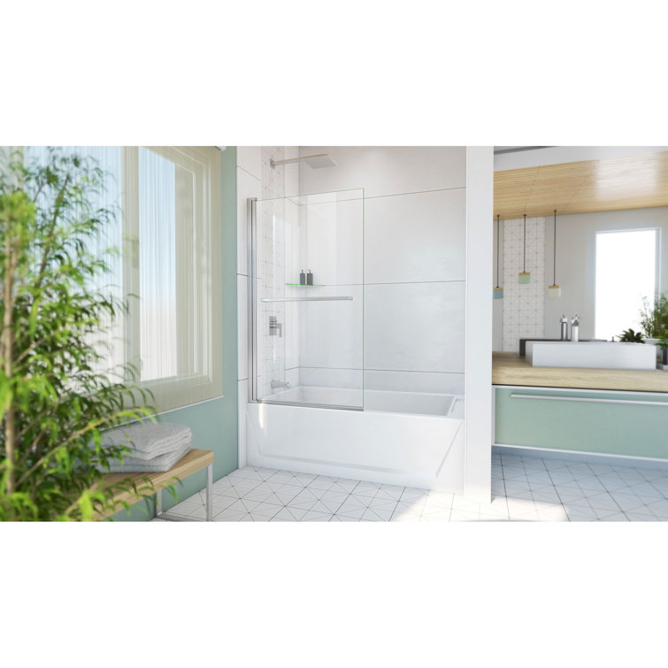 Aqua-Q 58" Frameless Swing Tub Door in Brushed Nickel