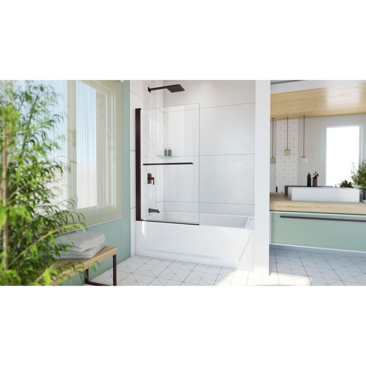 Aqua-Q 58" Frameless Glass Tub Door in Oil Rubbed Bronze