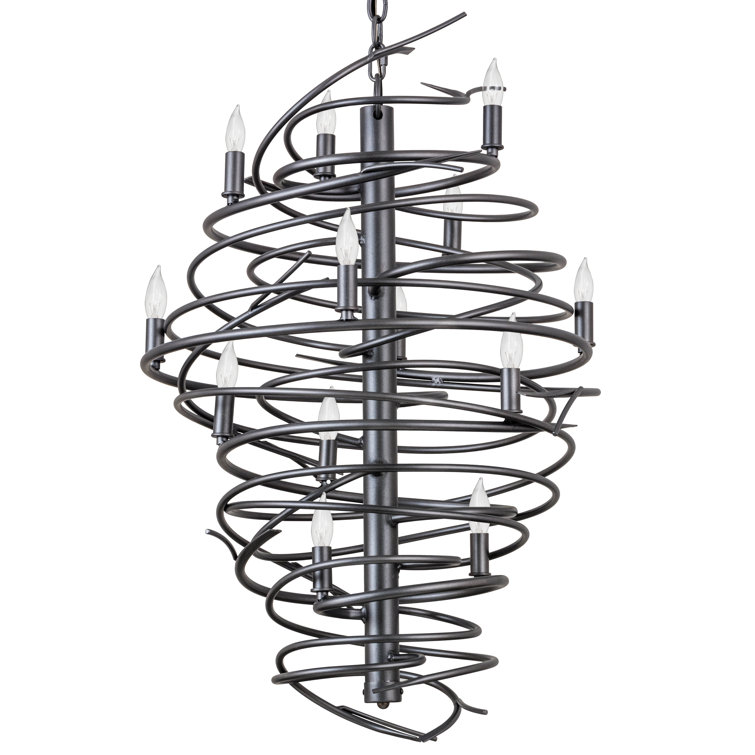 Cyclone Pewter 13-Light Geometric Chandelier with Glass Shades