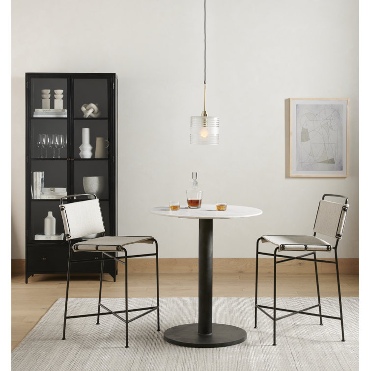 Distressed Black Metal and Leather Bar Stool