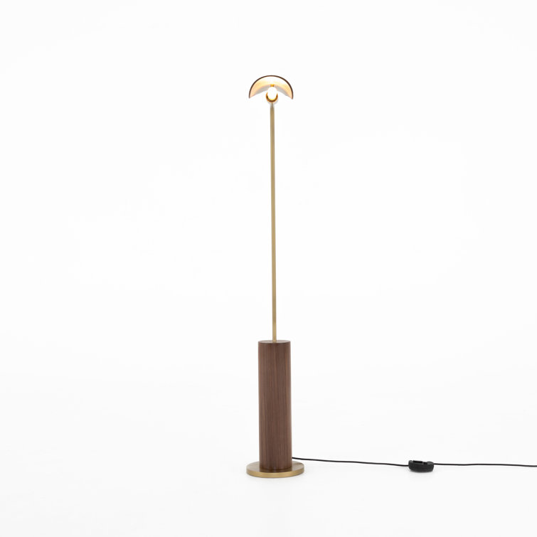 Astrid Walnut & Brass Floor Lamp with Brown Leather Shade