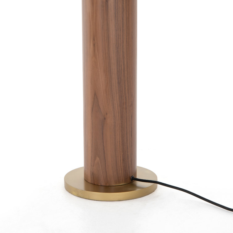 Astrid Walnut & Brass Floor Lamp with Brown Leather Shade