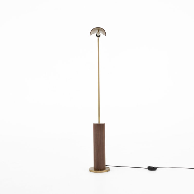 Astrid Walnut & Brass Floor Lamp with Brown Leather Shade