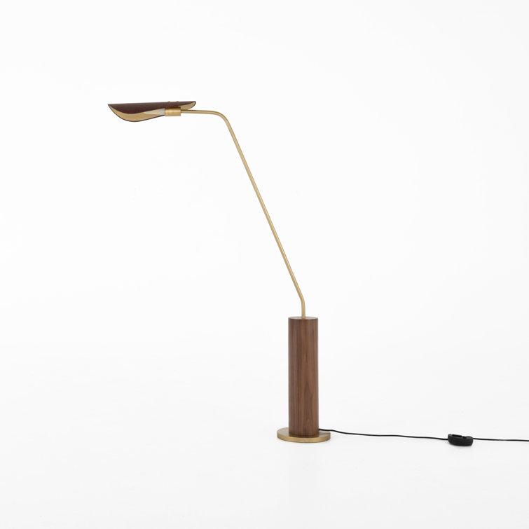 Astrid Walnut & Brass Floor Lamp with Brown Leather Shade