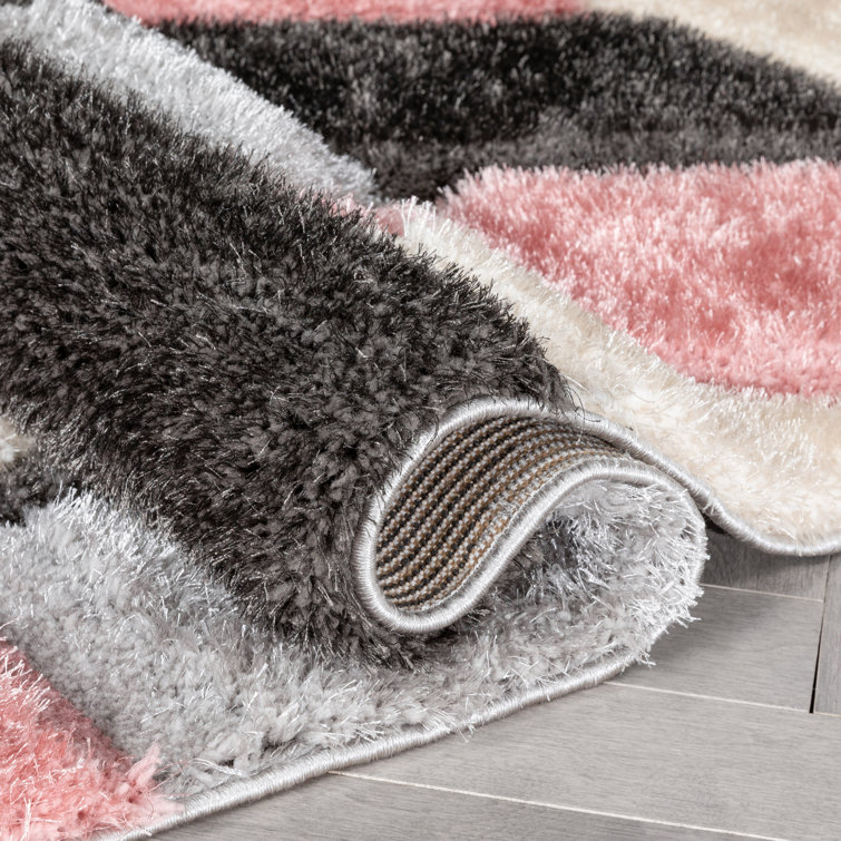 Blush and Gray Geometric Shag Area Rug 5' x 7'