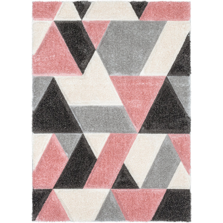 Blush and Gray Geometric Shag Area Rug 5' x 7'