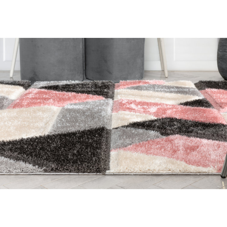 Blush and Gray Geometric Shag Area Rug 5' x 7'