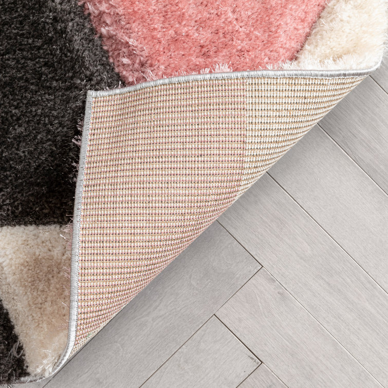 Blush and Gray Geometric Shag Area Rug 5' x 7'