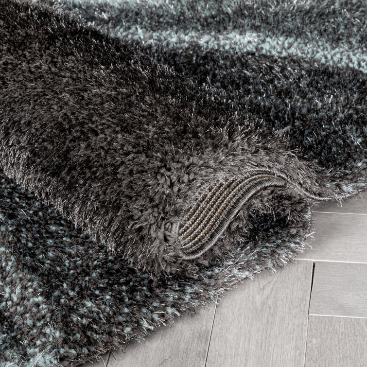 Luz Light Blue Geometric Textured High-Low Shag Runner Rug