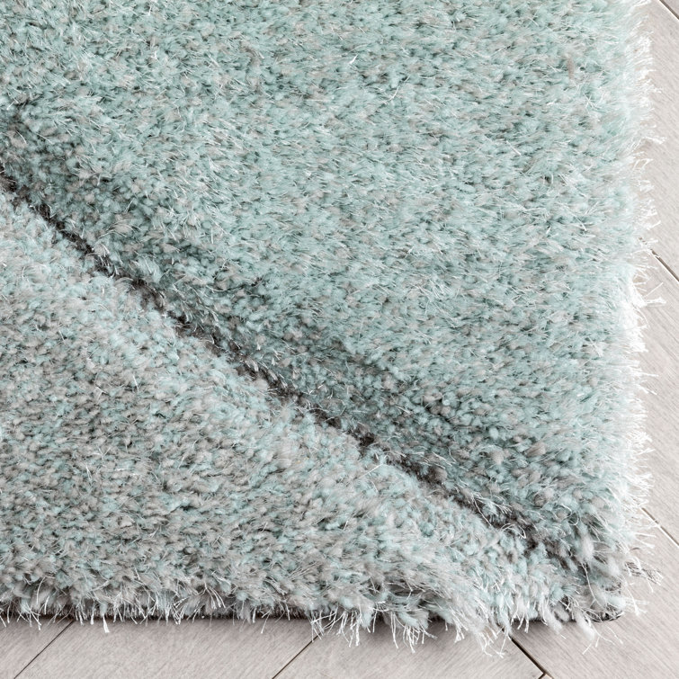 Luz Light Blue Geometric Textured High-Low Shag Runner Rug