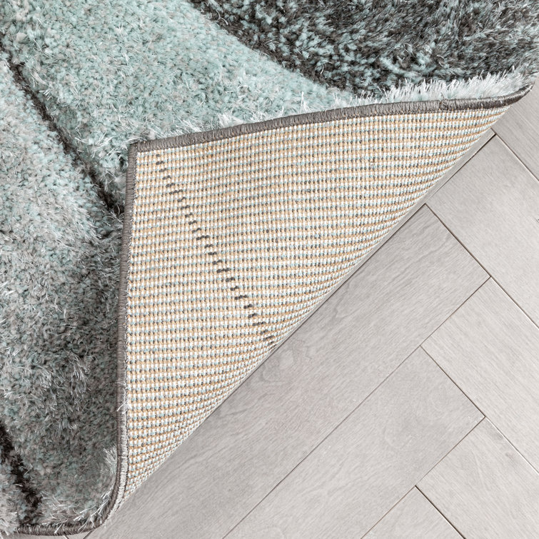 Luz Light Blue Geometric Textured High-Low Shag Runner Rug
