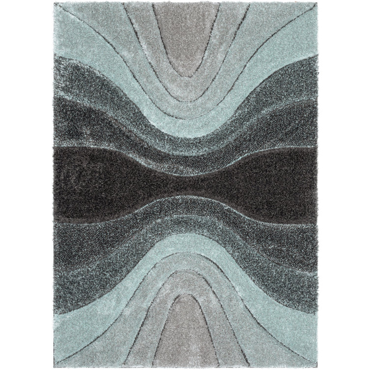 San Francisco Light Blue Geometric Shag Rug 5' x 7'