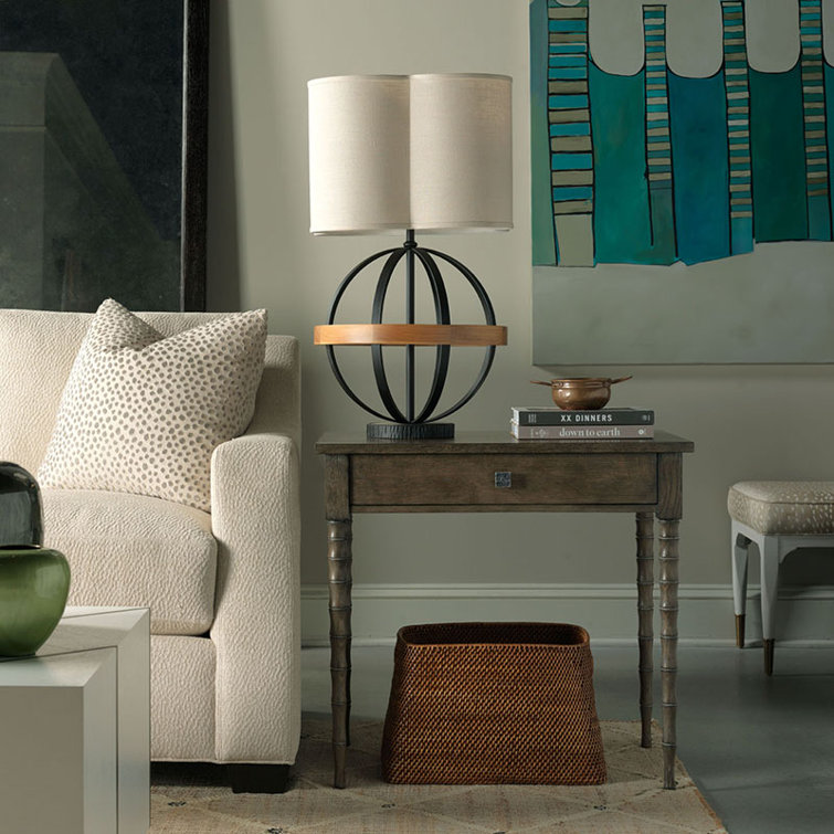 Napa Oak Veneer End Table with Faux-Bamboo Legs