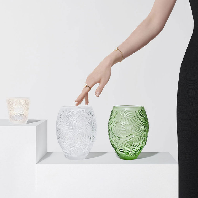Clear Embossed Crystal Floral Oval Candle Holder