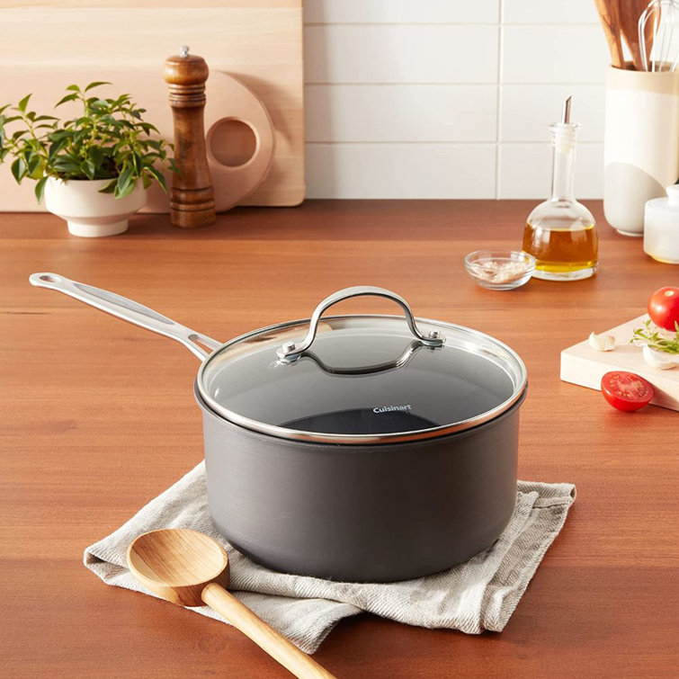 Black Aluminum Non-Stick Saucepan with Pour Spout and Lid