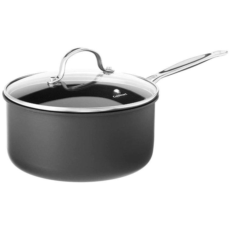 Black Aluminum Non-Stick Saucepan with Pour Spout and Lid