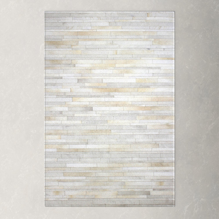 Ivory Striped Handmade Cowhide Rectangular Rug 4' x 6'