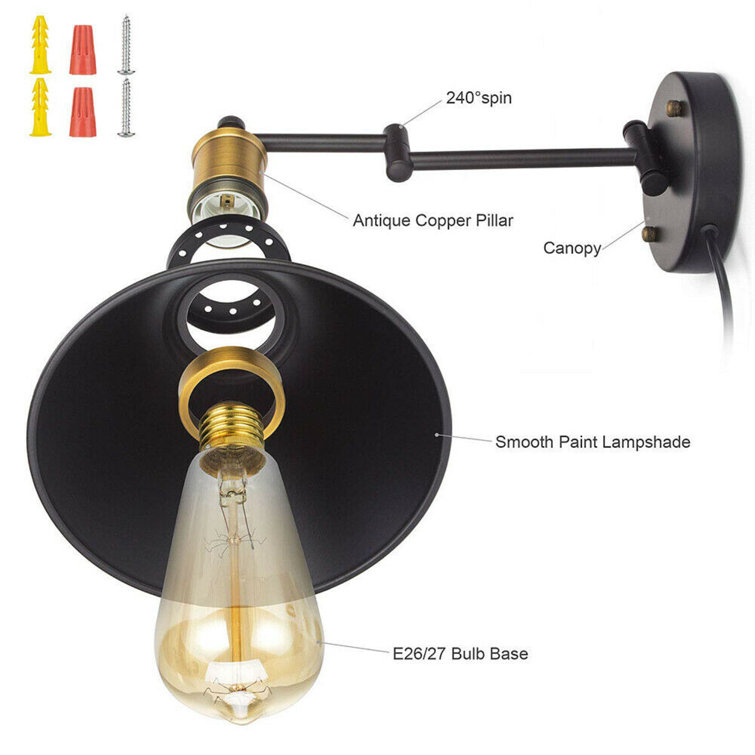 Bronze and Black Swing Arm Plug-In Wall Sconce Set