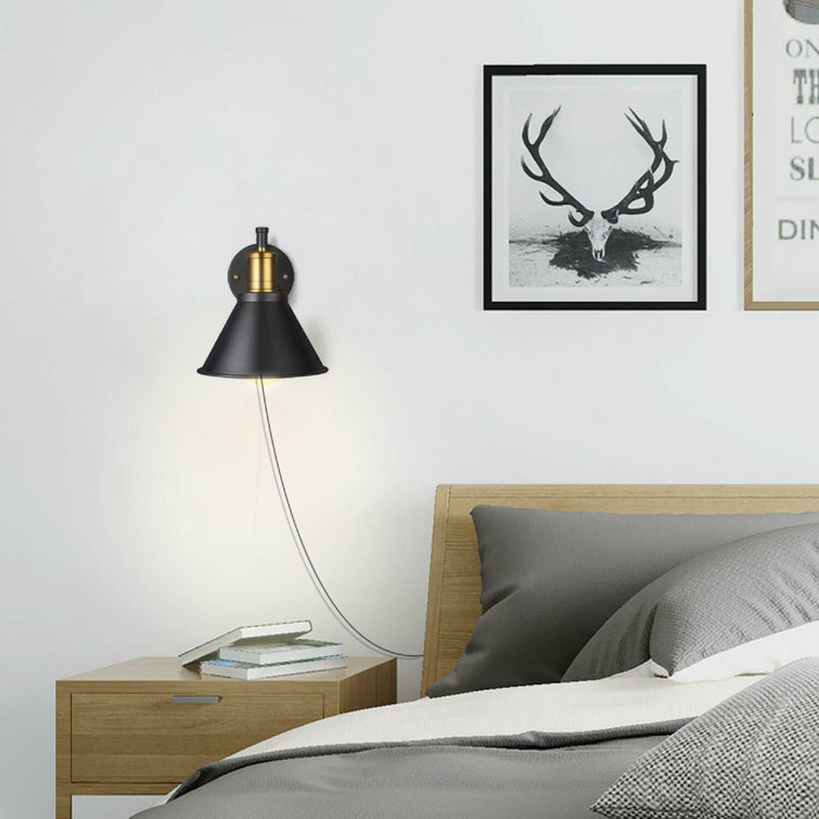 Bronze and Black Swing Arm Plug-In Wall Sconce Set