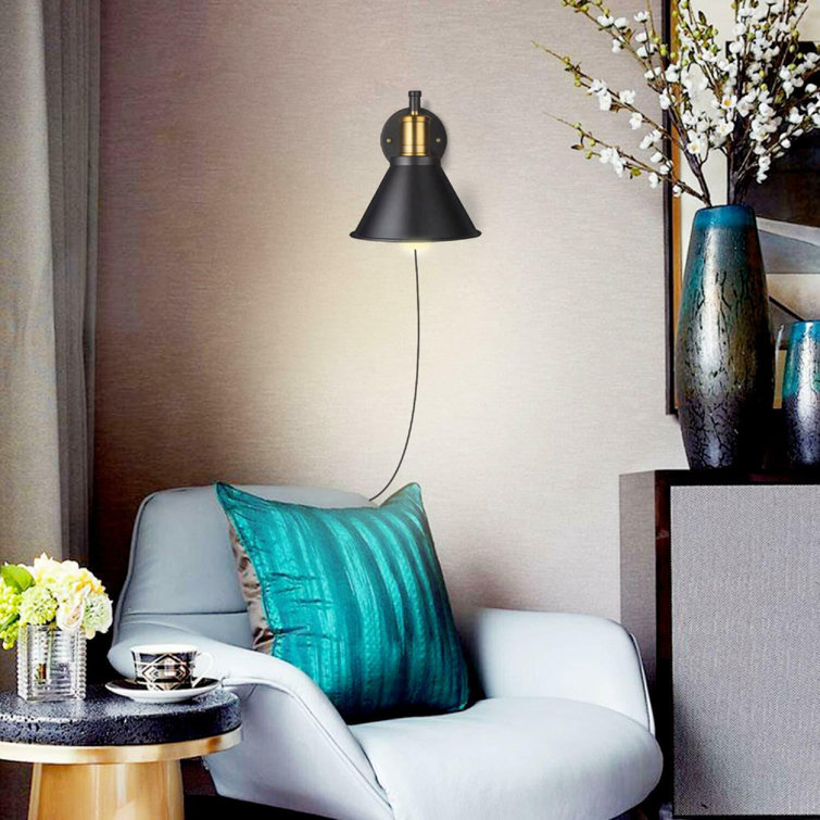 Bronze and Black Swing Arm Plug-In Wall Sconce Set