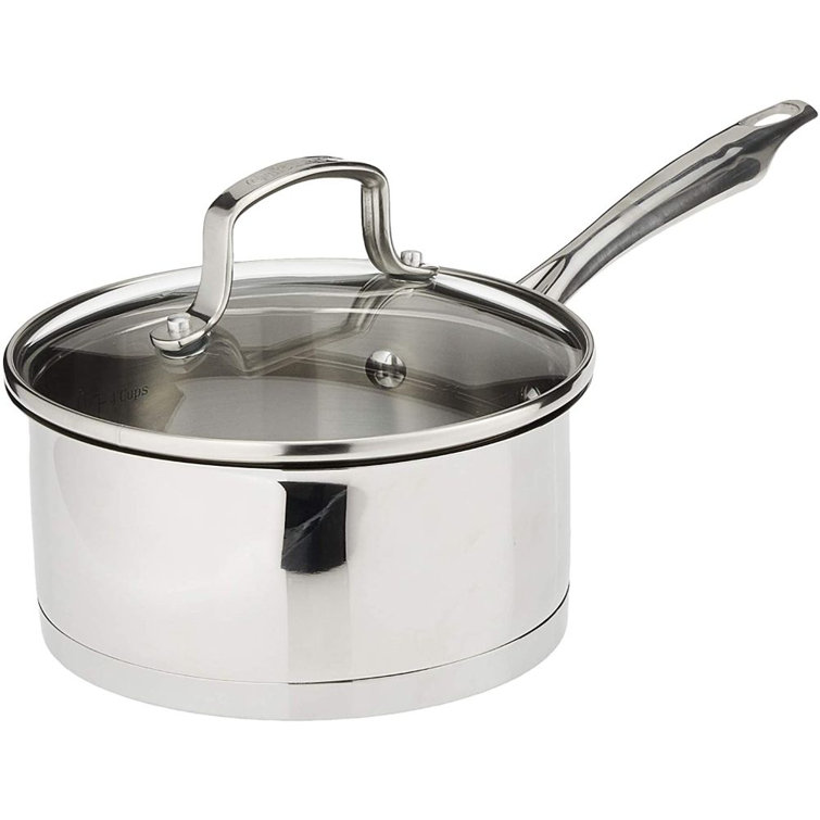Professional Brushed Stainless Steel Saucepan with Glass Lid, 1.5-Quart