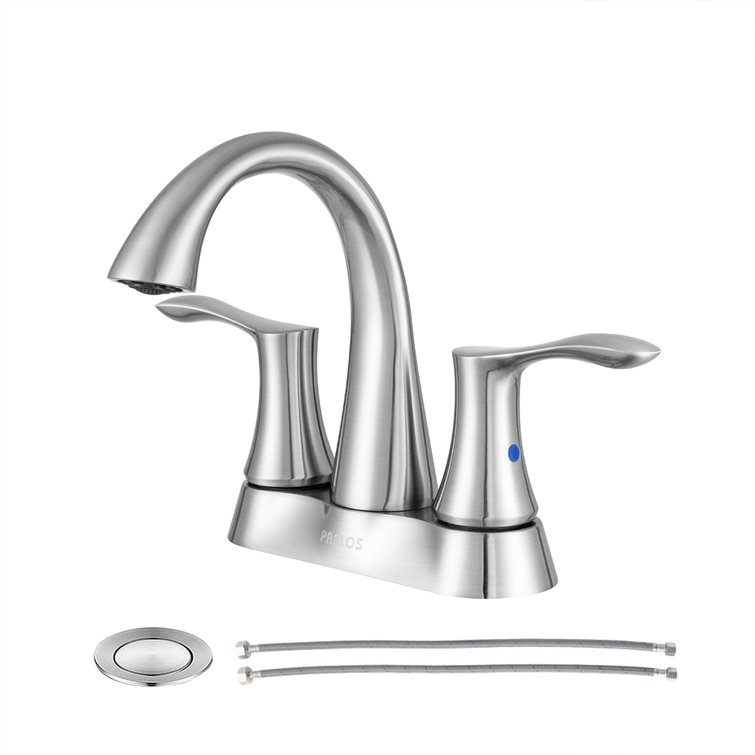 Brushed Nickel 2-Handle Centerset Bathroom Faucet with Drain Assembly