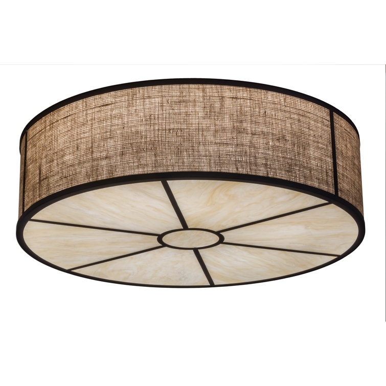 Natural Burlap and Bronze Drum LED Flush Mount