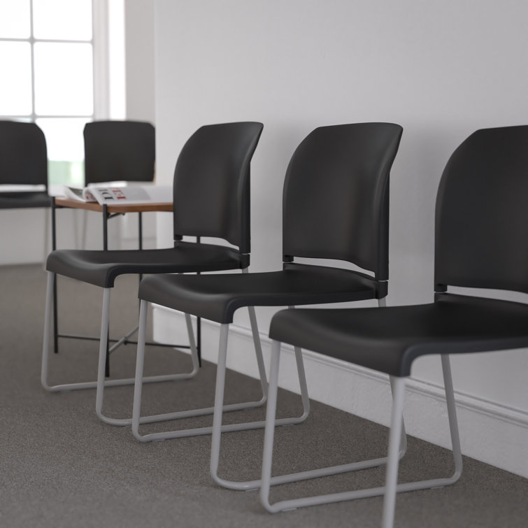 Black Ergonomic Mid-Back Stackable Office Chairs, Set of 5