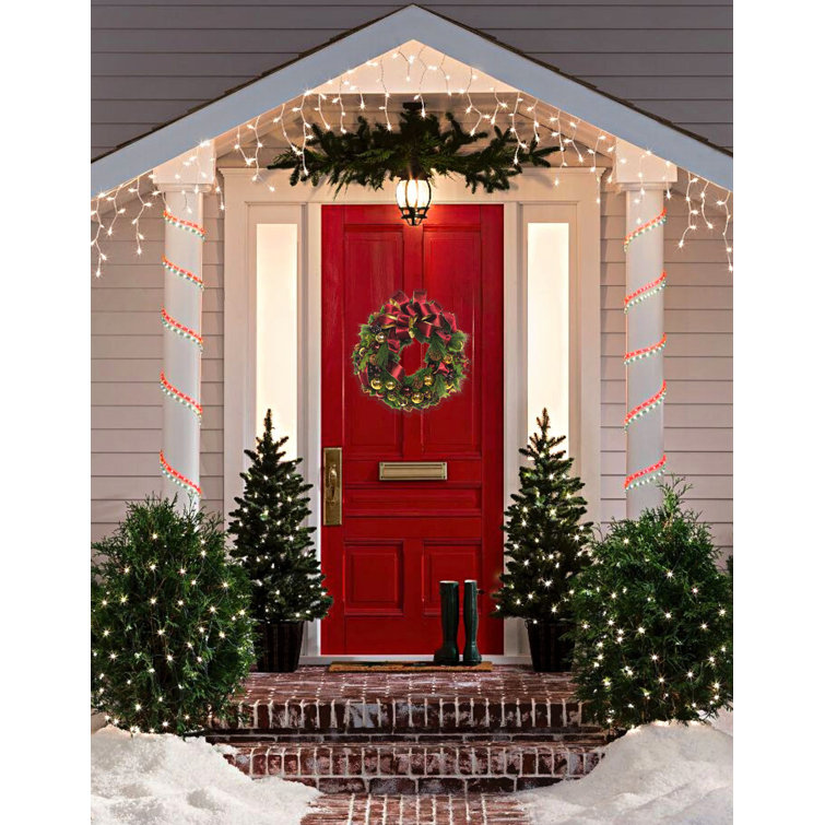 Burgundy and Gold Ribbon Evergreen Holiday Wreath
