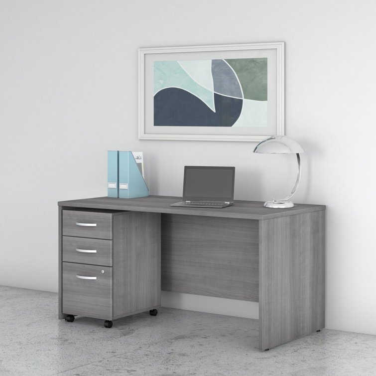 Platinum Gray Contemporary U-Shaped Credenza Desk with Drawer