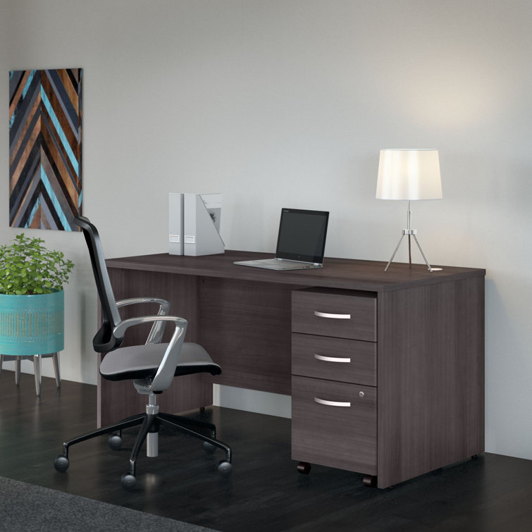 Studio C Transitional Storm Gray Home Office Desk with Filing Cabinet