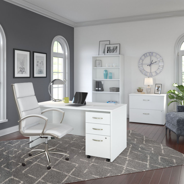 Transitional White 72" Home Office Desk with Cable Management