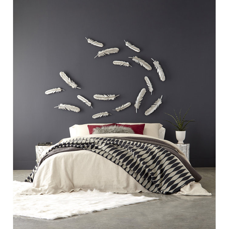 Silver Leaf Resin Feather Wall Décor Set, 2 Pieces
