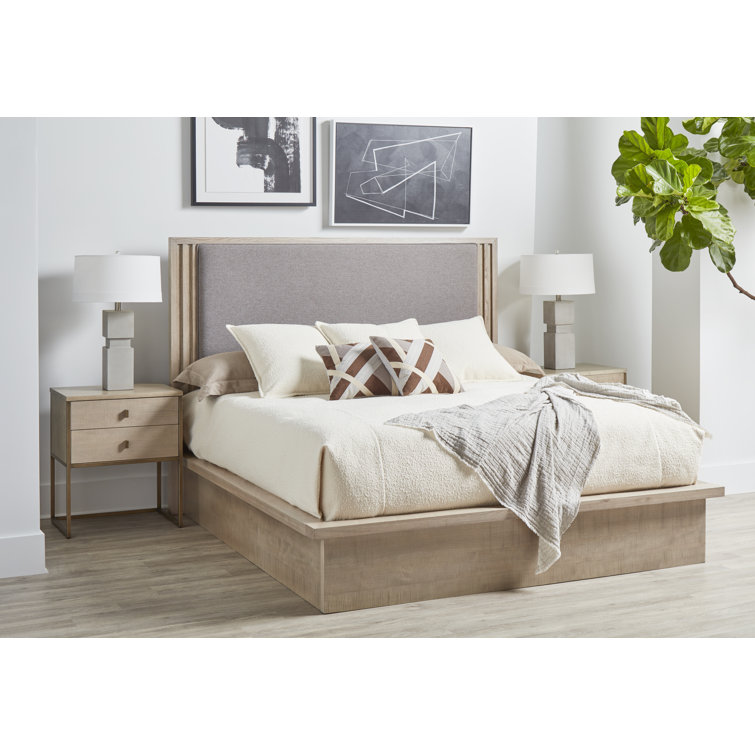 Shale Grey King-Sized Wood Frame Bed with Upholstered Headboard
