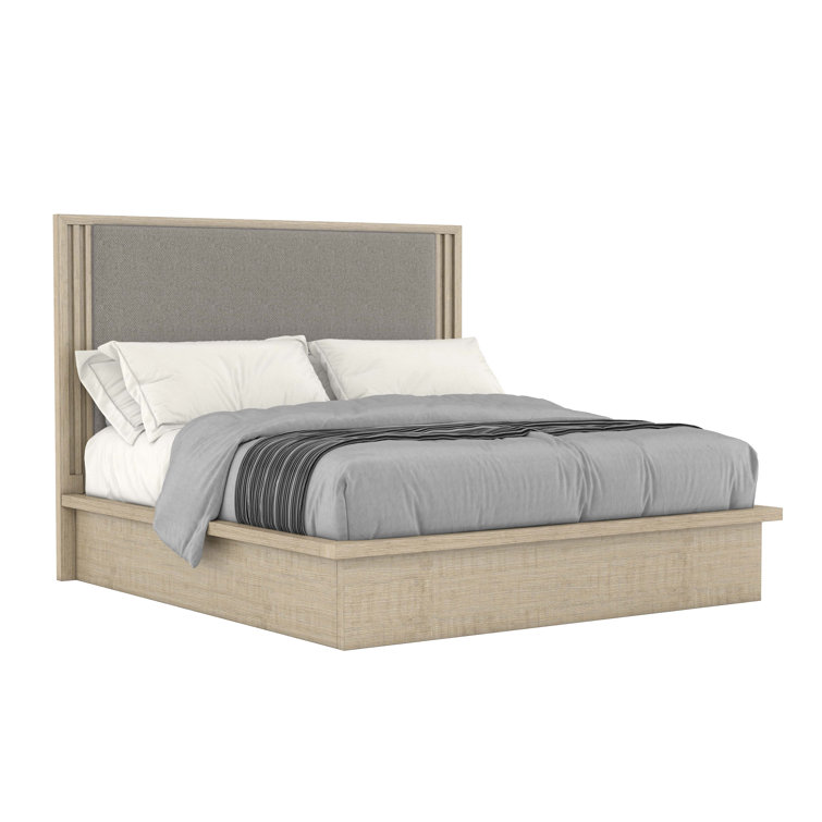 Shale Grey King-Sized Wood Frame Bed with Upholstered Headboard