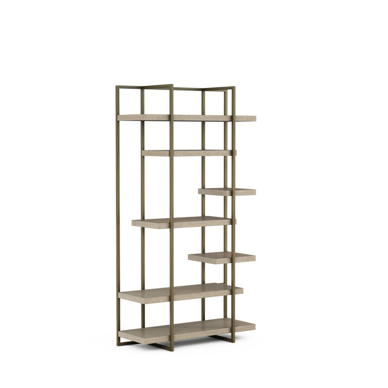 Shale and Bronze Metal Frame Etagere Bookcase
