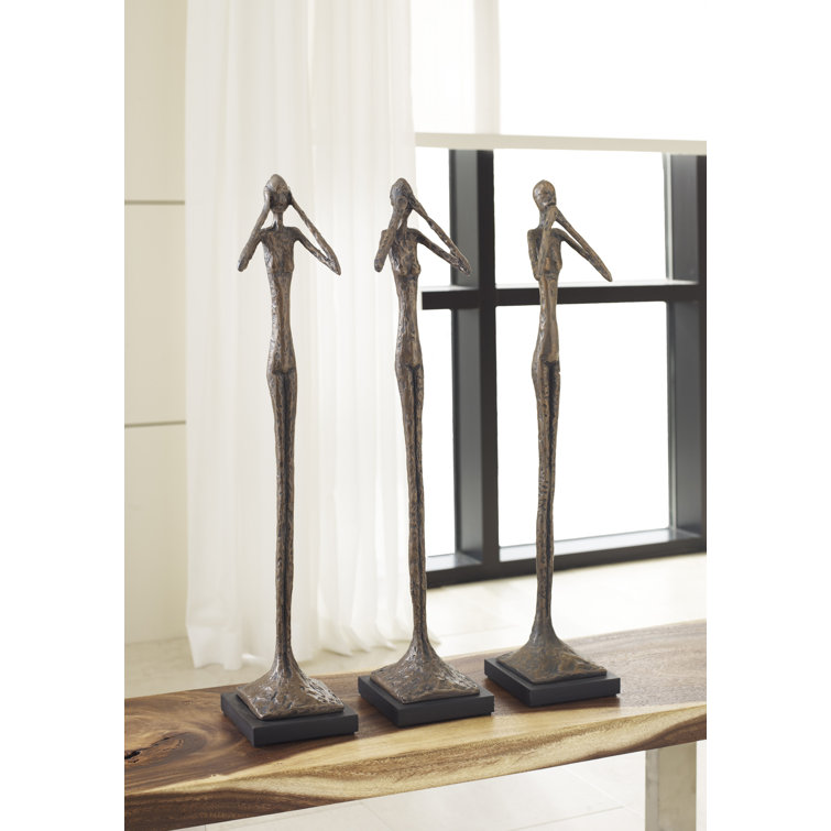 Contemporary Bronze Finish Hear No Evil Slender Statue, 81"