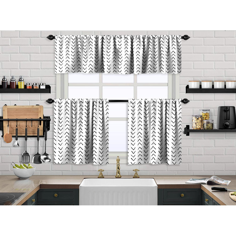 Boho Ecru Polyester Kitchen Valance and Curtain Set