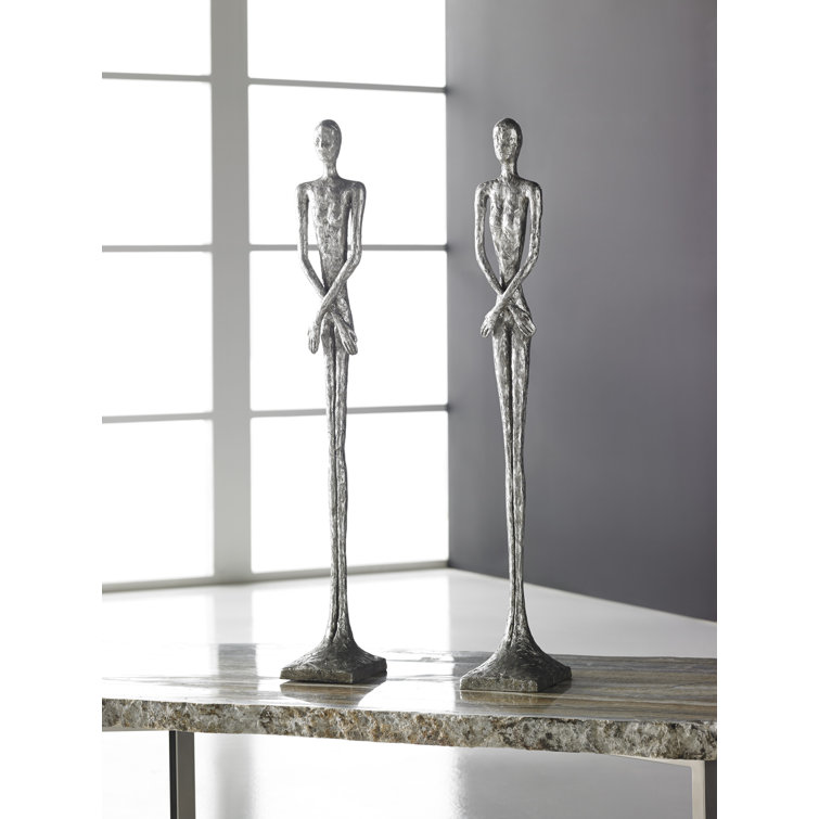 Contemporary Silver Leaf Resin Female Statue, 33" Tall