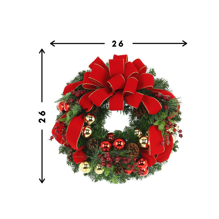 Festive Red and Gold Ribbon Pine Holiday Wreath