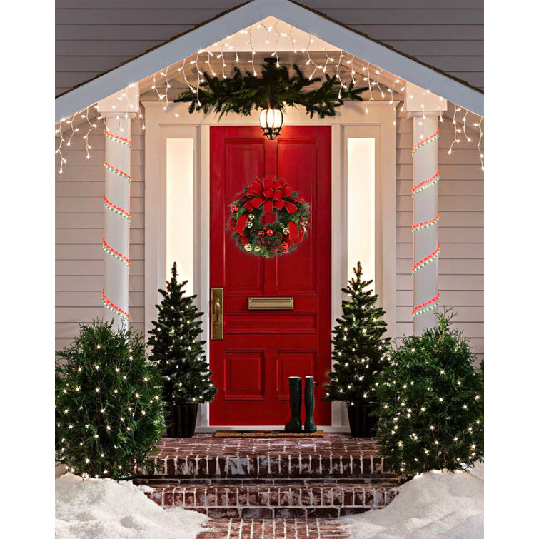 Festive Red and Gold Ribbon Pine Holiday Wreath