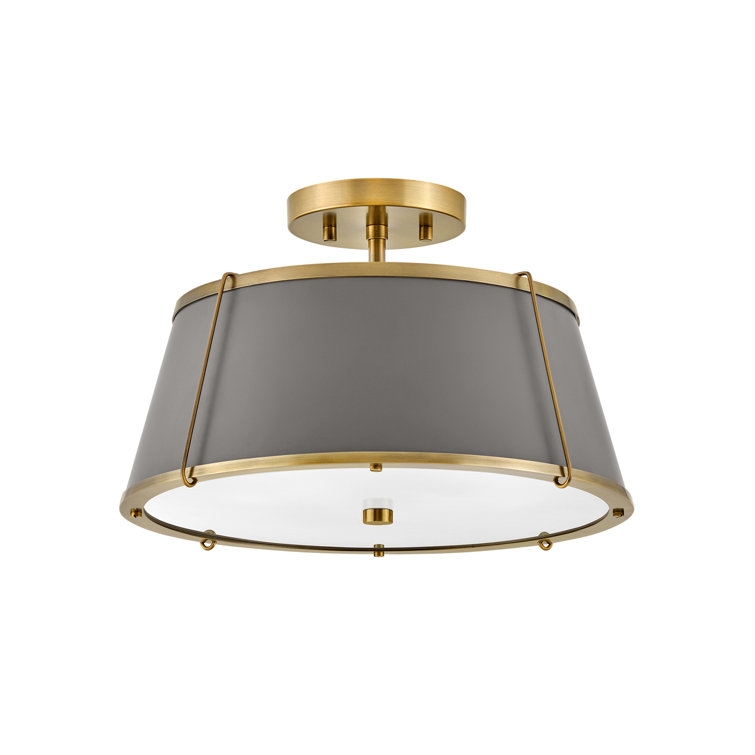 Elegant Transitional 2-Light Drum Semi-Flush Mount in Lacquered Dark Brass