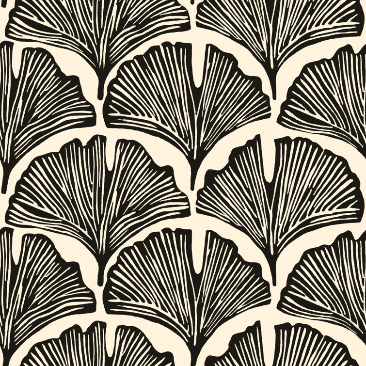 Black and White Feather Palm Peel and Stick Wallpaper Roll