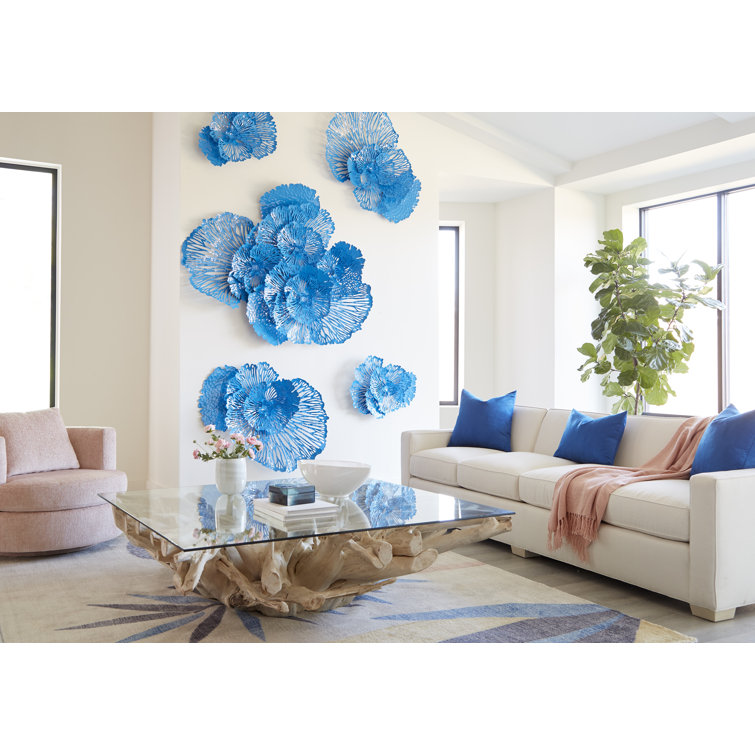 Large Blue Metal Flower Wall Art Decor