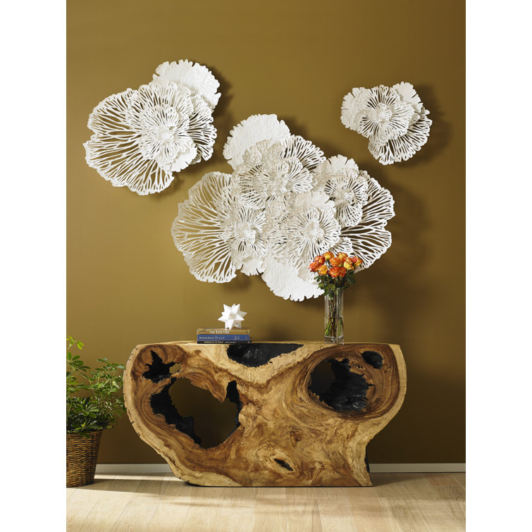 White Metal Contemporary Flower Wall Sculpture